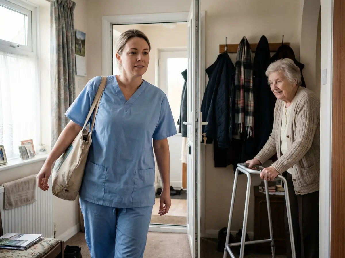 Alter Ego à Domicile nursing aide arriving at a patient's home